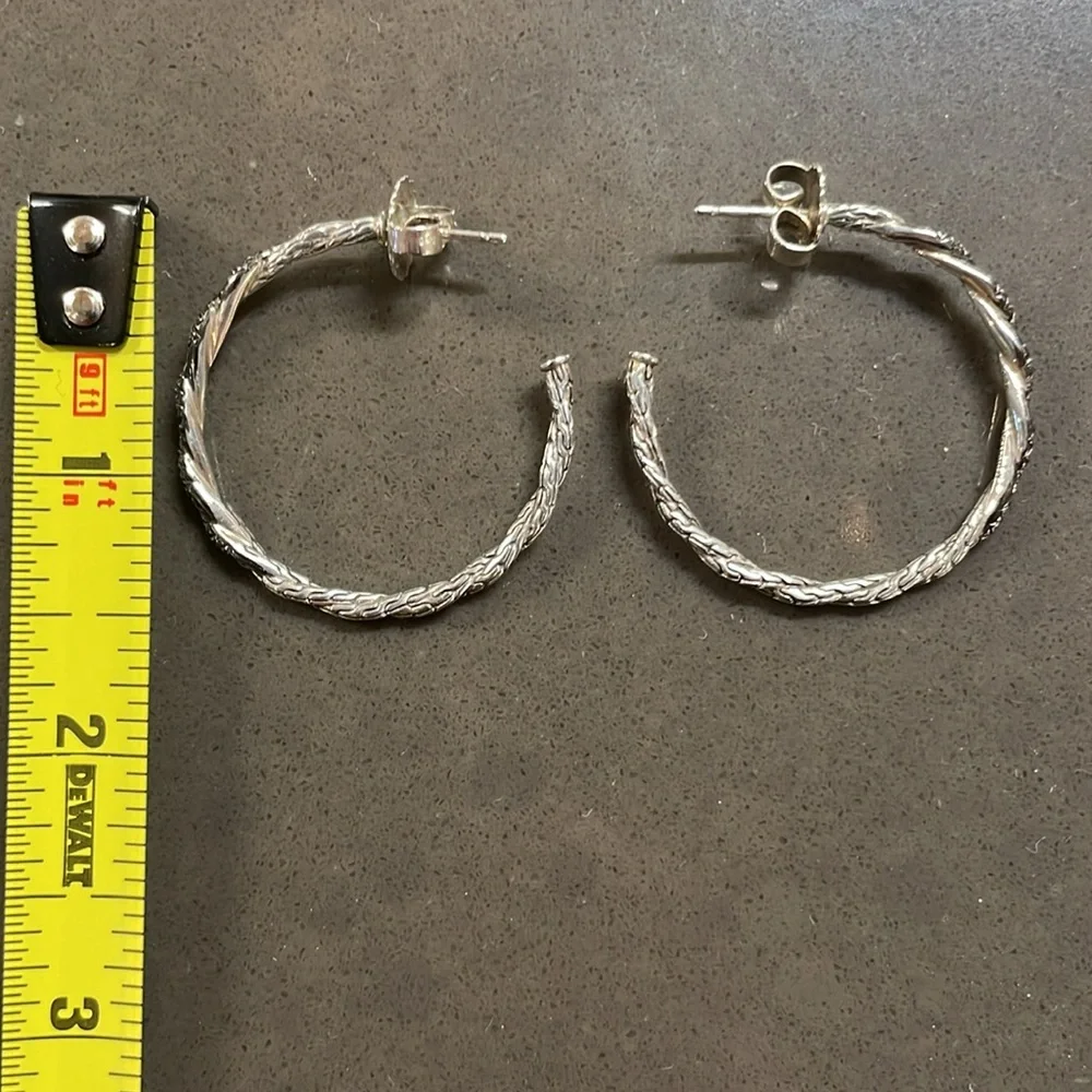John Hardy Black Diamond and Silver Hoops - Picture 7 of 7